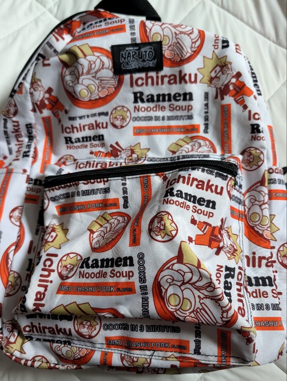 Naruto Shippuden Ichiraku Ramen Print White & Orange Backpack